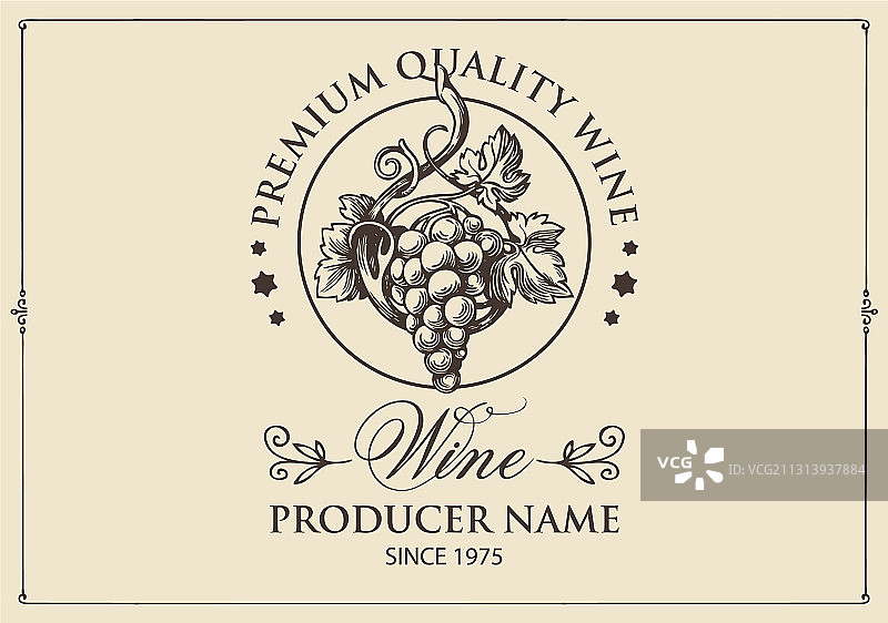 手绘葡萄串葡萄酒标签图片素材