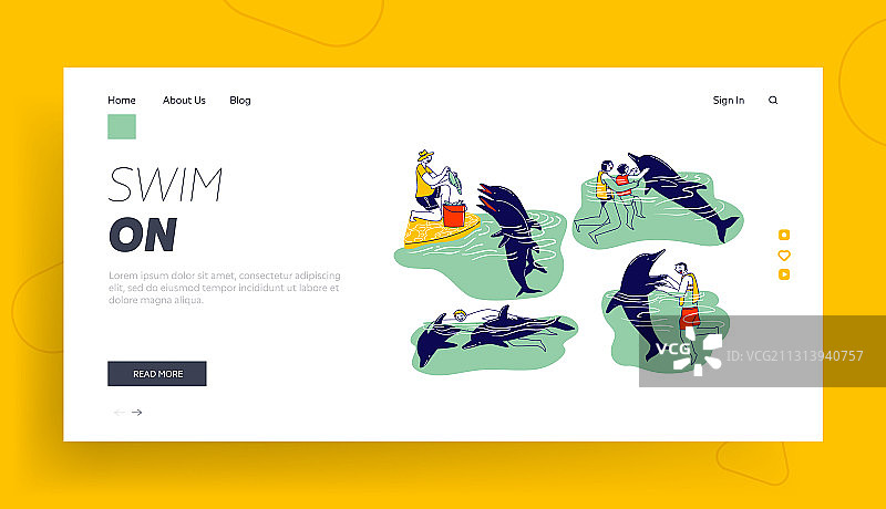 与海豚一起游泳的人们着陆页图片素材