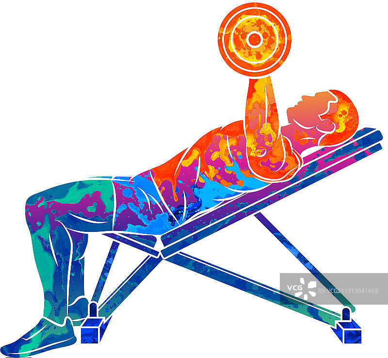 抽象男人用哑铃进行胸部训练图片素材