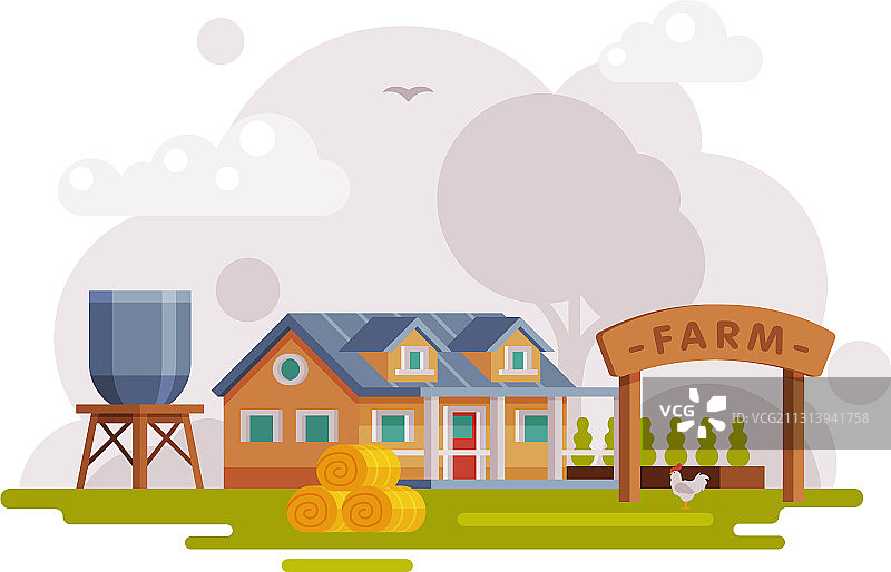 带乡村房屋的农场场景图片素材