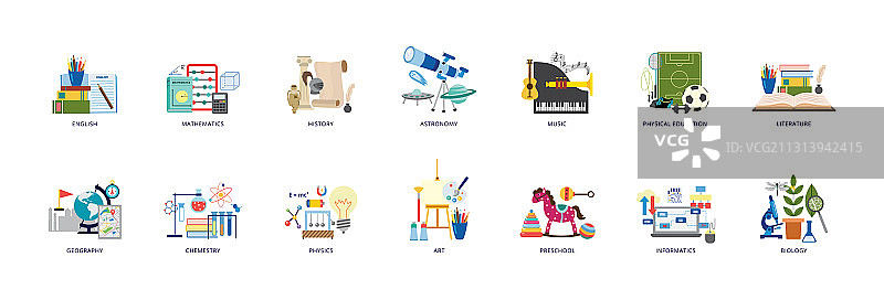 教育图标学校课程科目扁平化设计图片素材