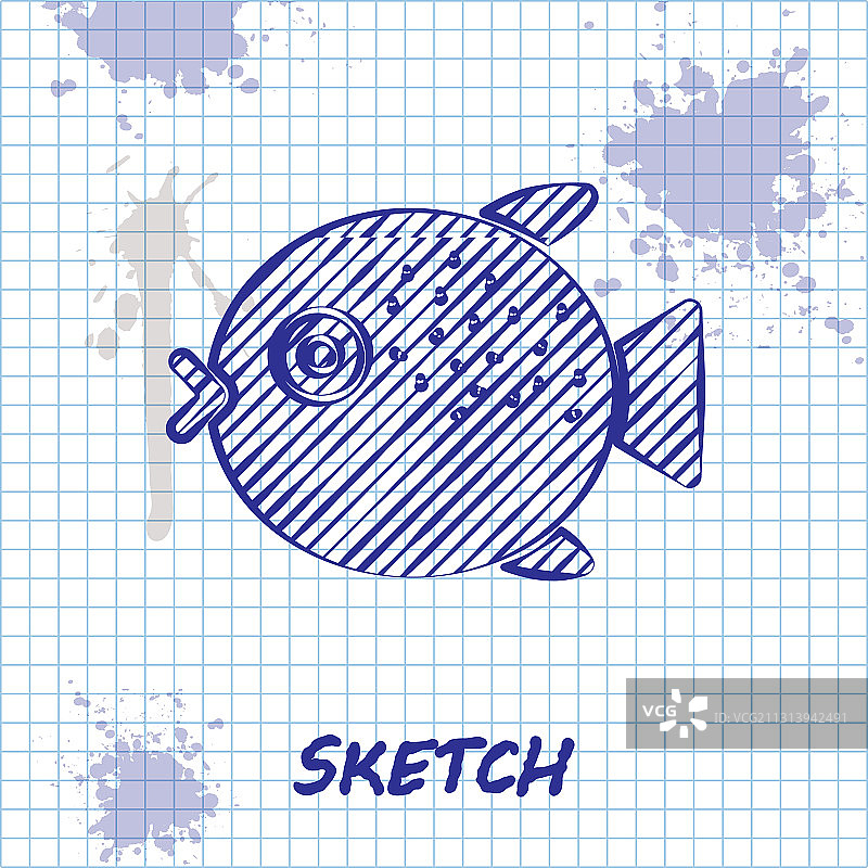 河豚鱼素描线条图片素材