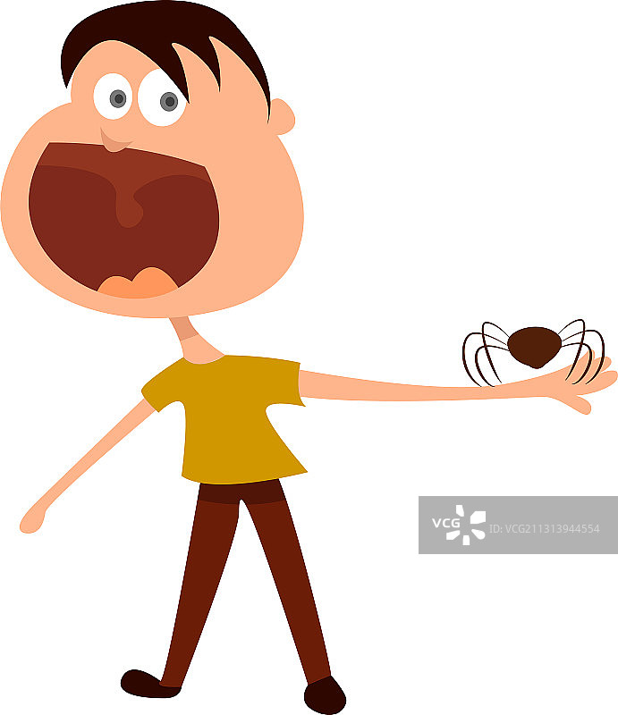 男子害怕白色背景上的蜘蛛图片素材