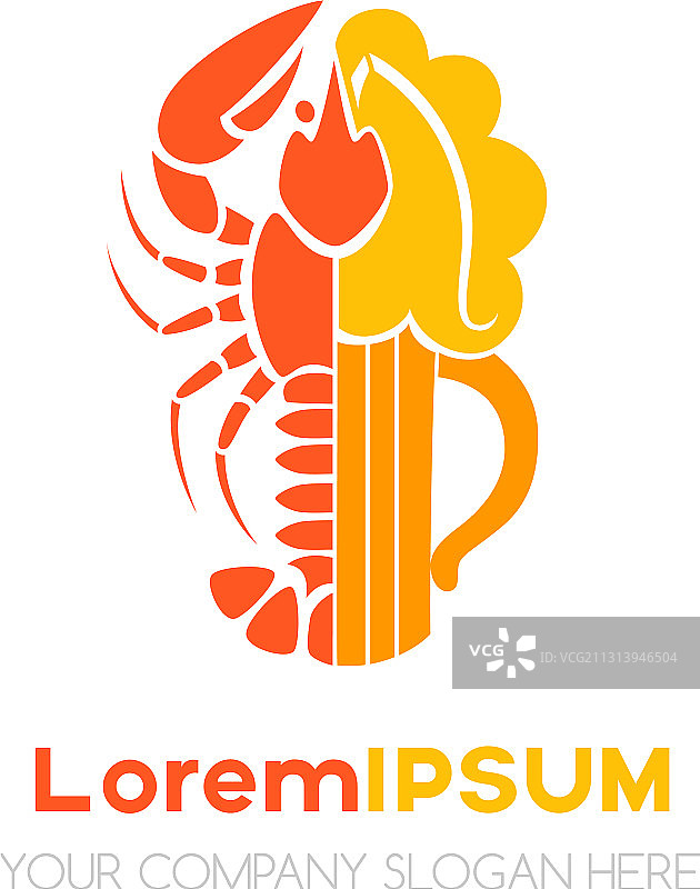 龙虾啤酒标志剪影海鲜酒吧图片素材