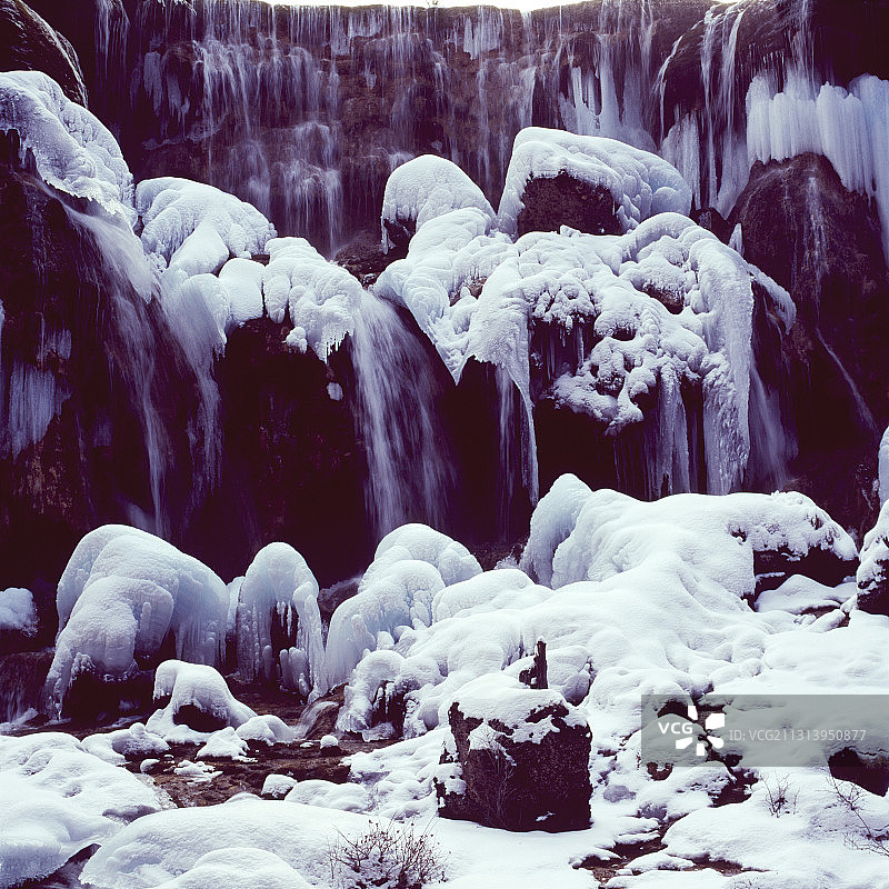 四川，九寨沟冬景。图片素材