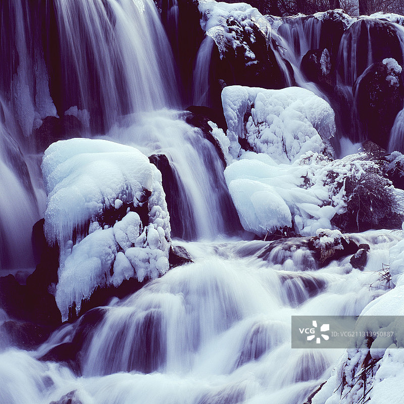 四川，九寨沟冬景。图片素材