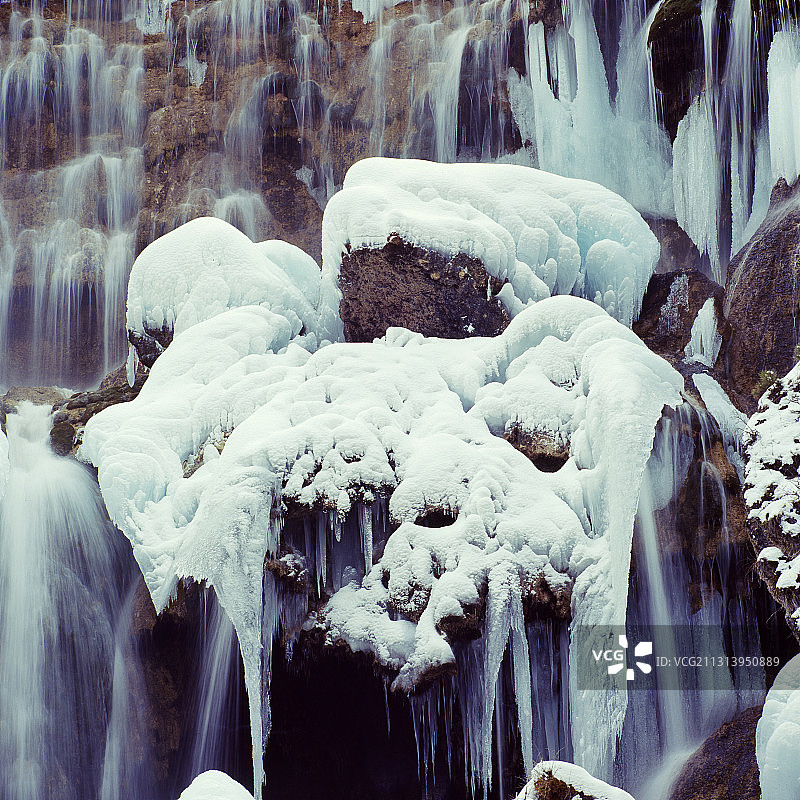 四川，九寨沟冬景。图片素材