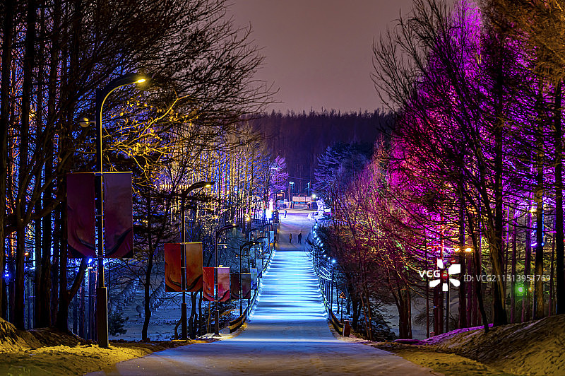 中国长春净月潭国家森林公园夜景图片素材