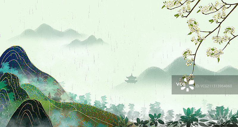 花间山水二十四节气之雨水图片素材