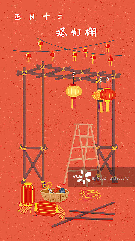 年俗红色背景竖版正月十二-搭灯棚图片素材