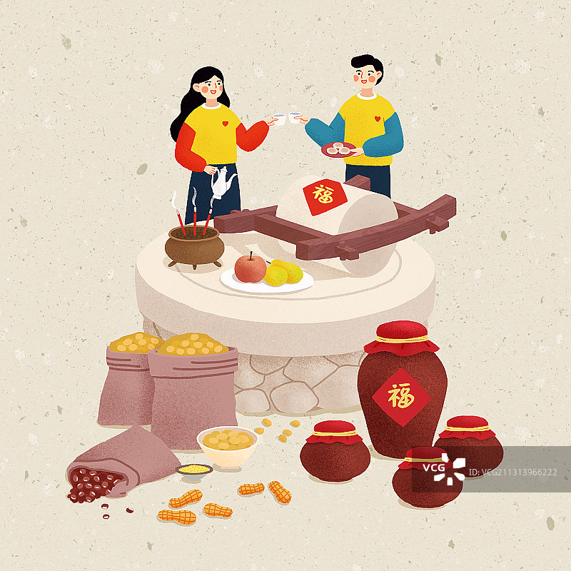 年俗浅色背景方形情侣正月初十-祭石神图片素材