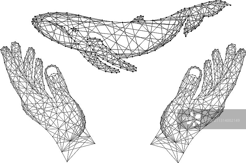漂浮的鲸鱼与保护之手图片素材