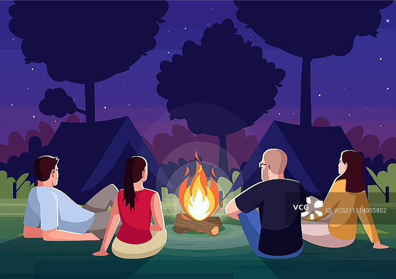 夜间露营半扁平风格图片素材