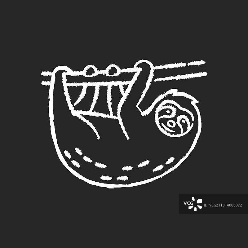 黑色背景上的树懒粉笔白色图标图片素材