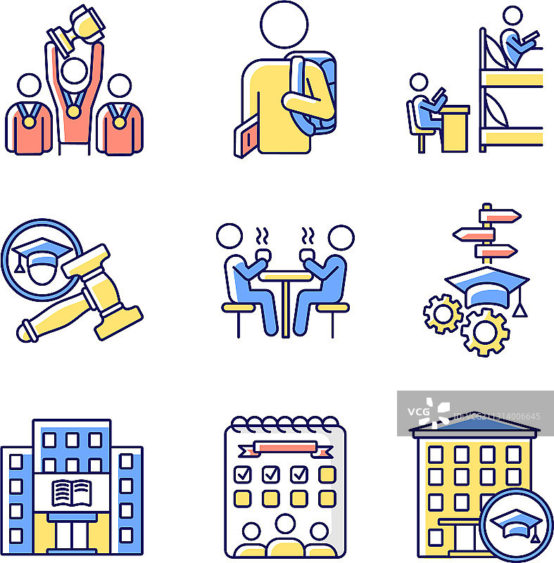 大学生活RGB颜色图标集图片素材