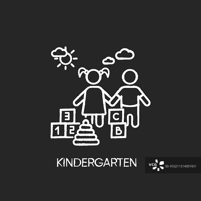 黑色背景上的幼儿园粉笔白色图标图片素材