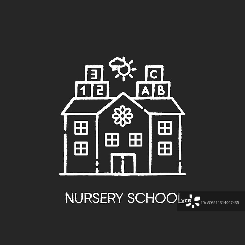黑色背景上的白色粉笔托儿所学校图标图片素材