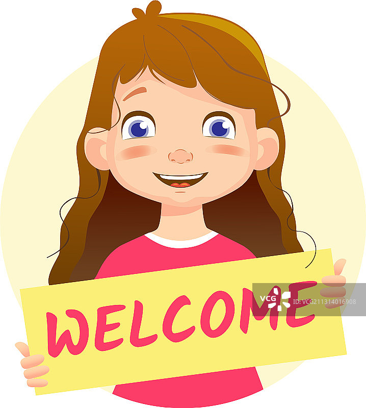 拿着欢迎海报微笑的女孩图片素材