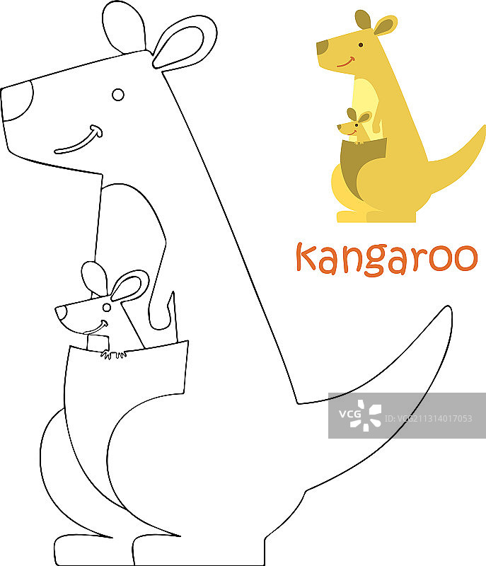 儿童填色页 - 袋鼠图片素材