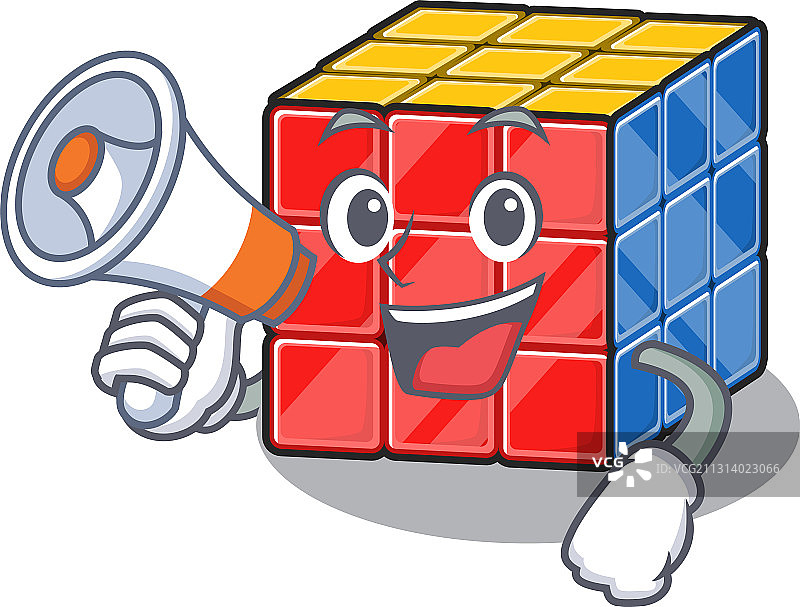 用扩音器讲话的魔方卡通吉祥物图片素材