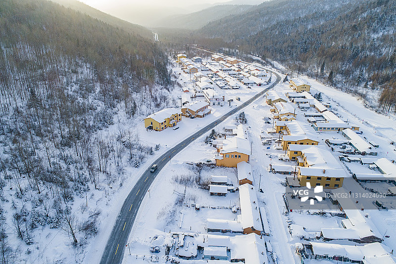 高视角航拍黑龙江省牡丹江市雪乡二浪河景区图片素材