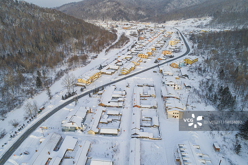 高视角航拍黑龙江省牡丹江市雪乡二浪河景区图片素材