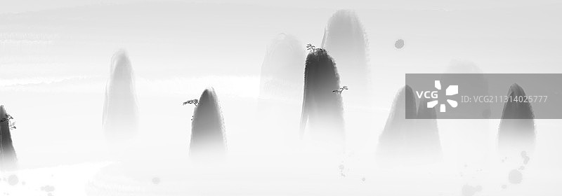 中国风水墨中国画地形插图图片素材