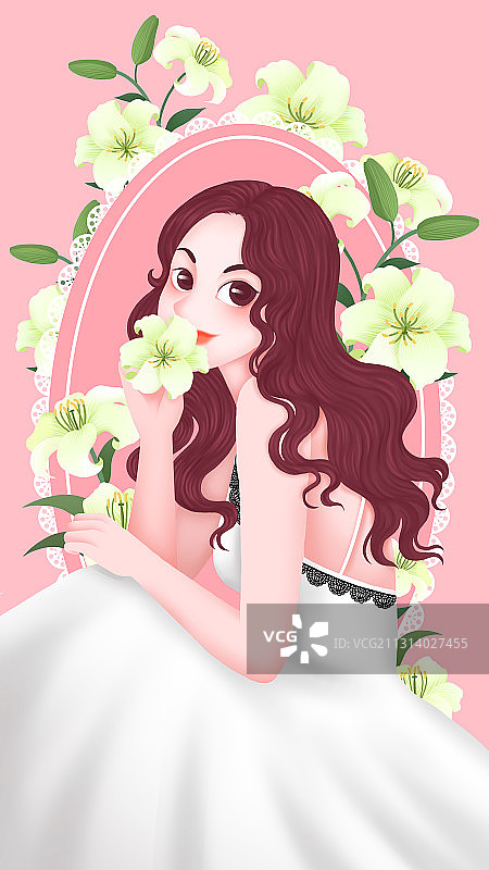 拿着百合花的的女孩图片素材