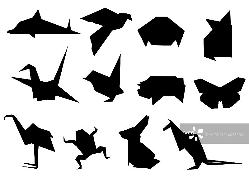 黑色剪影折纸日本动物图案图片素材