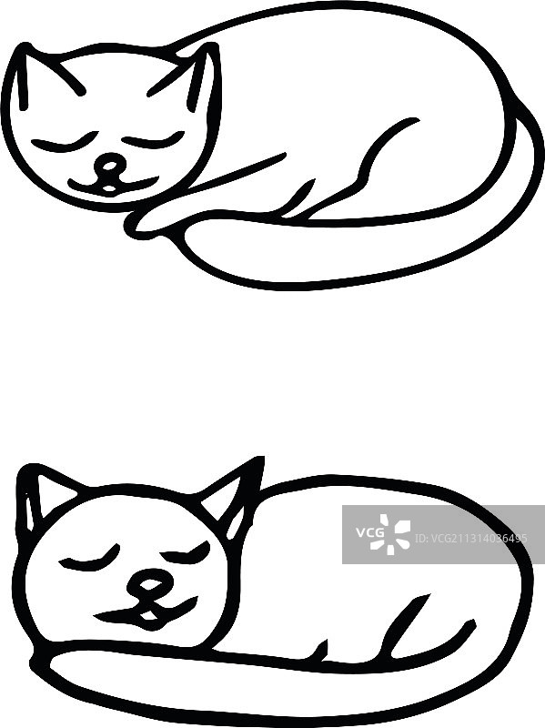 涂鸦风格手绘猫咪睡觉图片素材