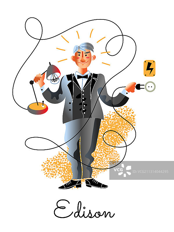 爱迪生手持灯泡和插头图片素材