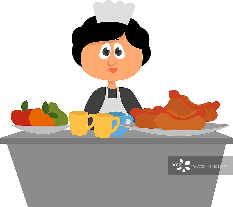 在白色背景的自助餐前的女人图片素材