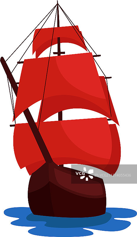 白色背景上的猩红色帆图片素材