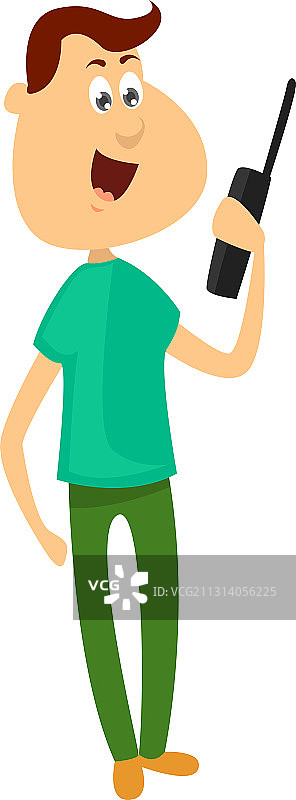 白色背景下手持对讲机的男人图片素材