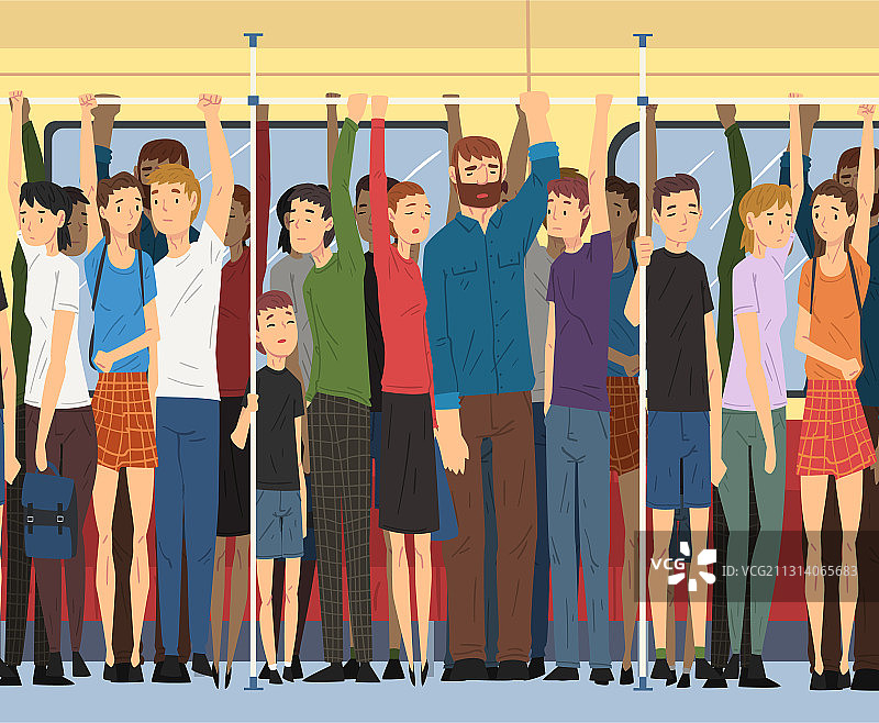 不同的人站在拥挤的地铁里图片素材