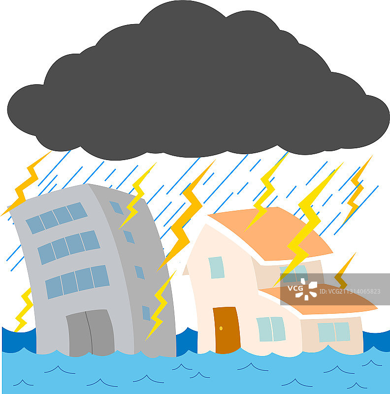 暴雨损毁的房屋建筑图片素材