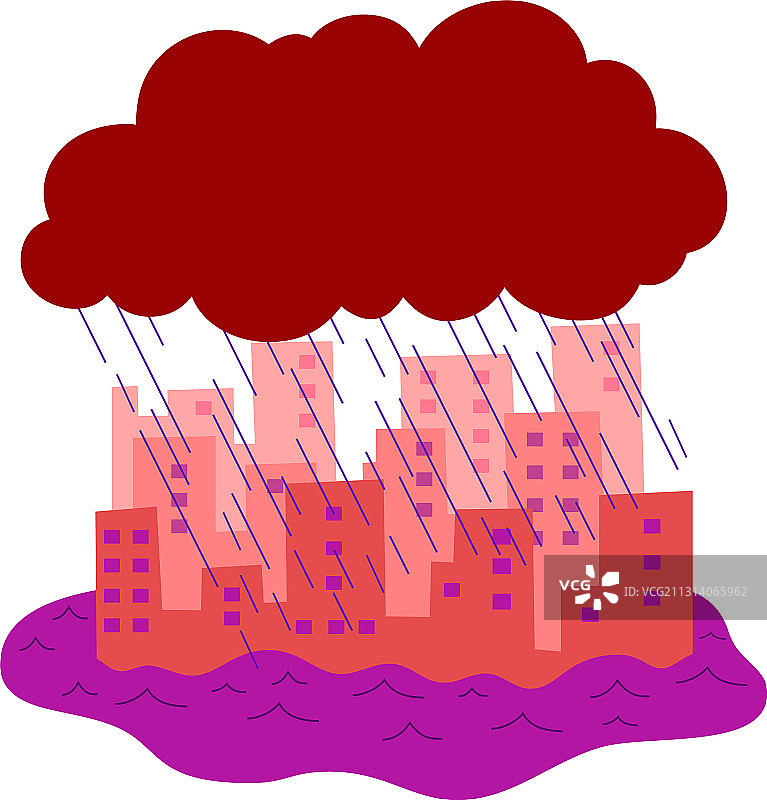 红色建筑物在暴雨中受损警告图片素材