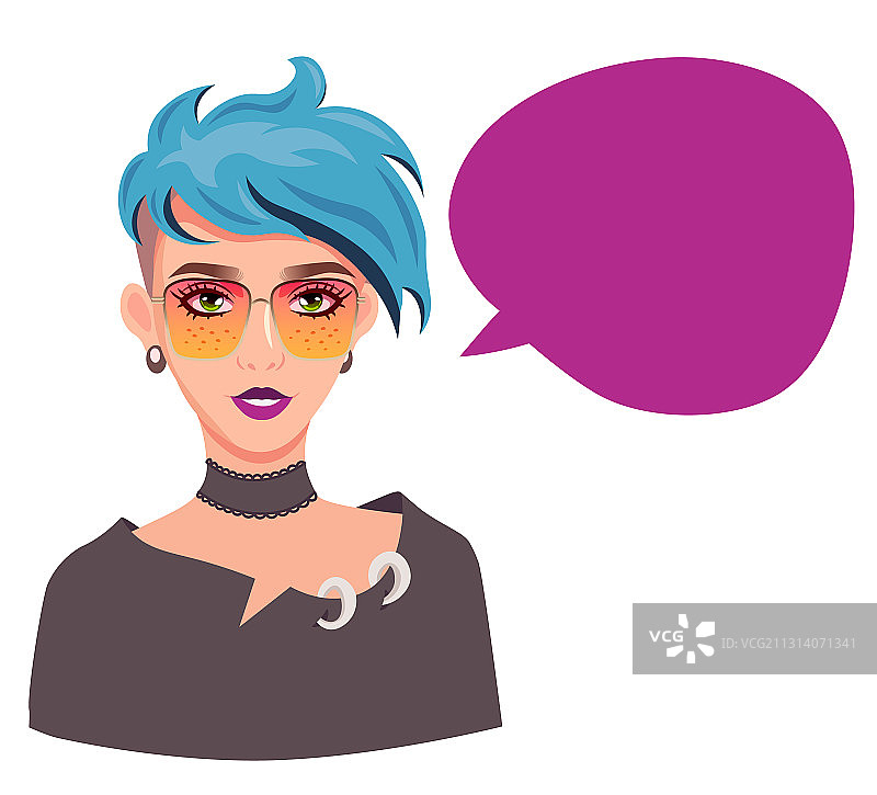 带气泡框的蓝发少女图片素材