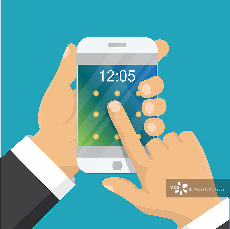 手持智能手机商务概念扁平图图片素材