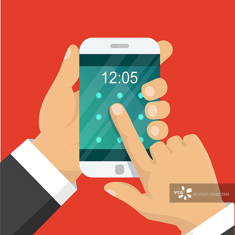 手持智能手机商务概念扁平图图片素材