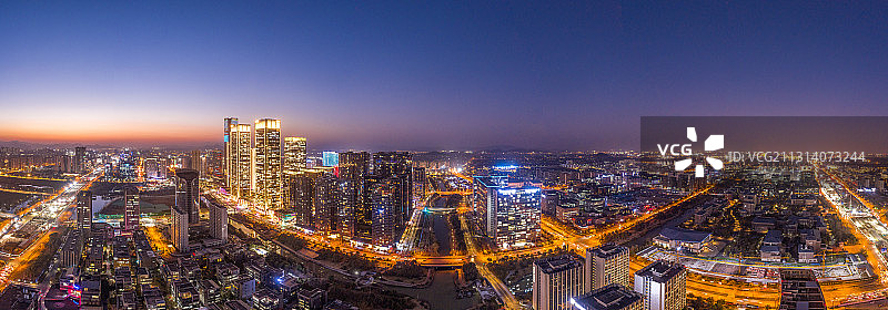 浙江杭州未来科技城天际线夜景航拍图片素材