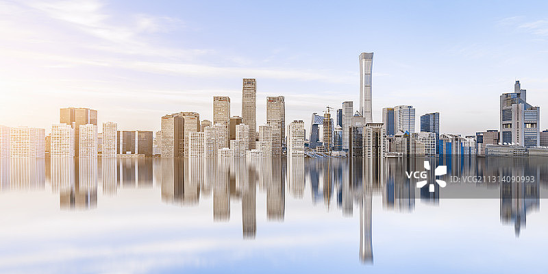 中国北京CBD建筑群创意水面倒影图片素材