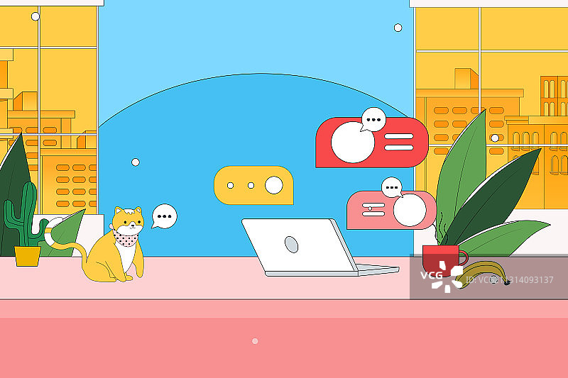 卡通视频会议通话沟通职业工作互联网数据分析焦虑工作矢量插画图片素材