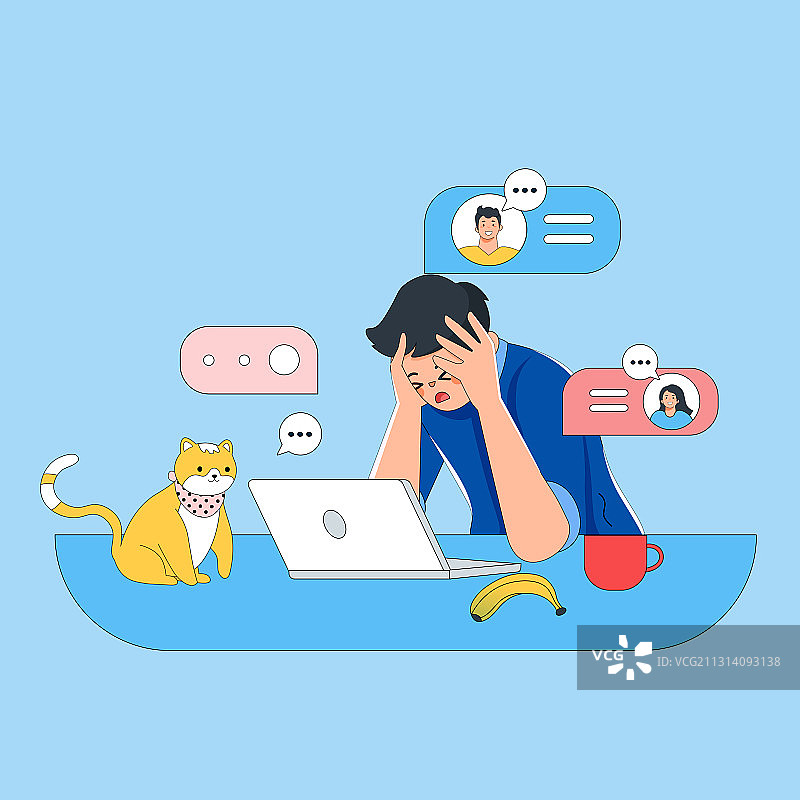 卡通视频会议通话沟通职业工作互联网数据分析焦虑工作矢量插画图片素材