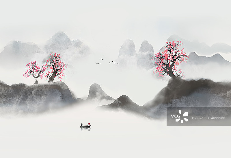 中国风水墨意境山水画图片素材