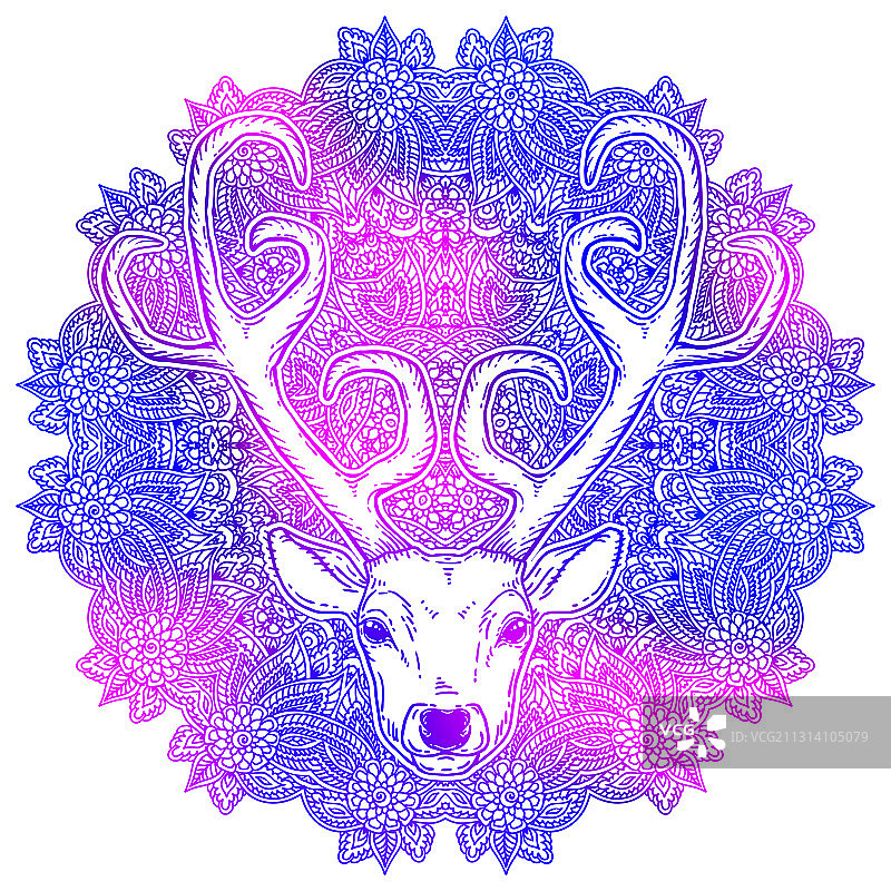 手绘鹿头部落风格图案图片素材