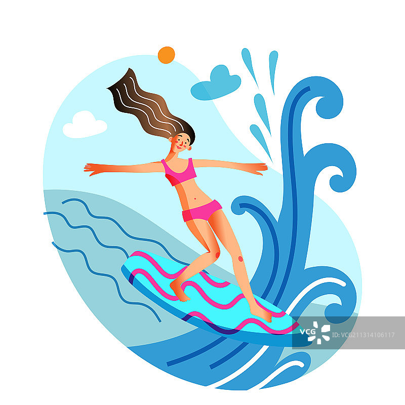 享受冲浪的年轻运动型女人图片素材