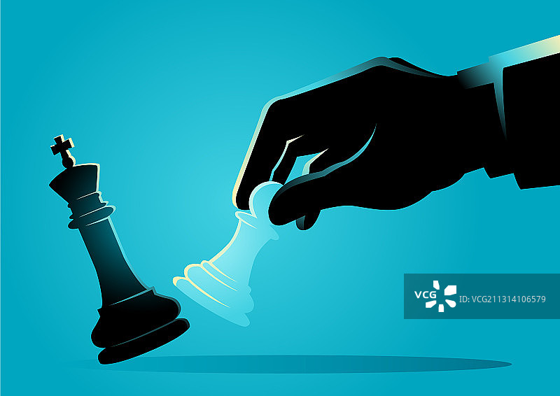 商人使用兵卒在象棋中击败国王图片素材