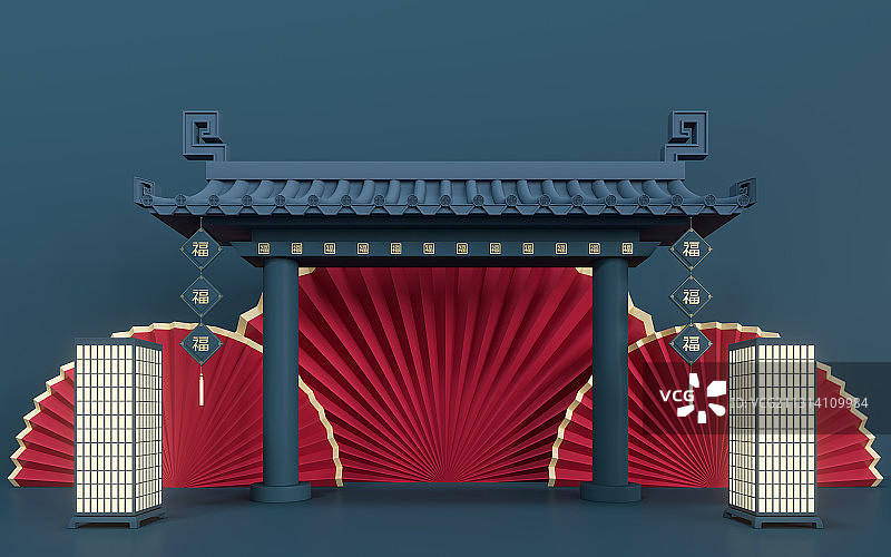 中国风舞台场景 3D渲染图片素材