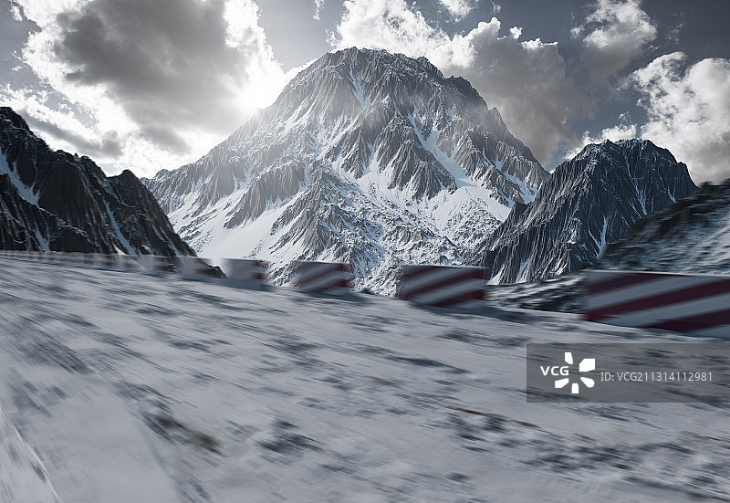 晴天雪山道路汽车广告背景图图片素材